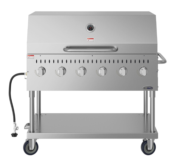 Product image #6 for 48-Inch 6-Burner Mobile Commercial Outdoor Propane Gas Grill with Roll Dome Cover