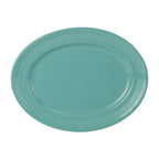 Thumbnail image #1 for Tuxton China Concentrix CIH-136 Ceramic Oval Platter, 13-3/4" x 10-1/2", Wide Rim, Island Blue Case of 6