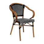 Thumbnail image #1 for Flash Furniture SDA-ADS642142-BKWH-NAT-GG Stacking Bistro Chair with Arms, Black and White PE Rattan Seat and Back, Natural Aluminum Frame