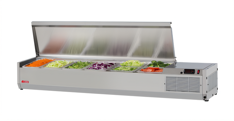Product image #2 for Turbo Air E-Line 60-1/4 Inch Countertop Salad Table with 7 x GN 1/4 Pan Capacity, Self-Contained R290 Refrigeration