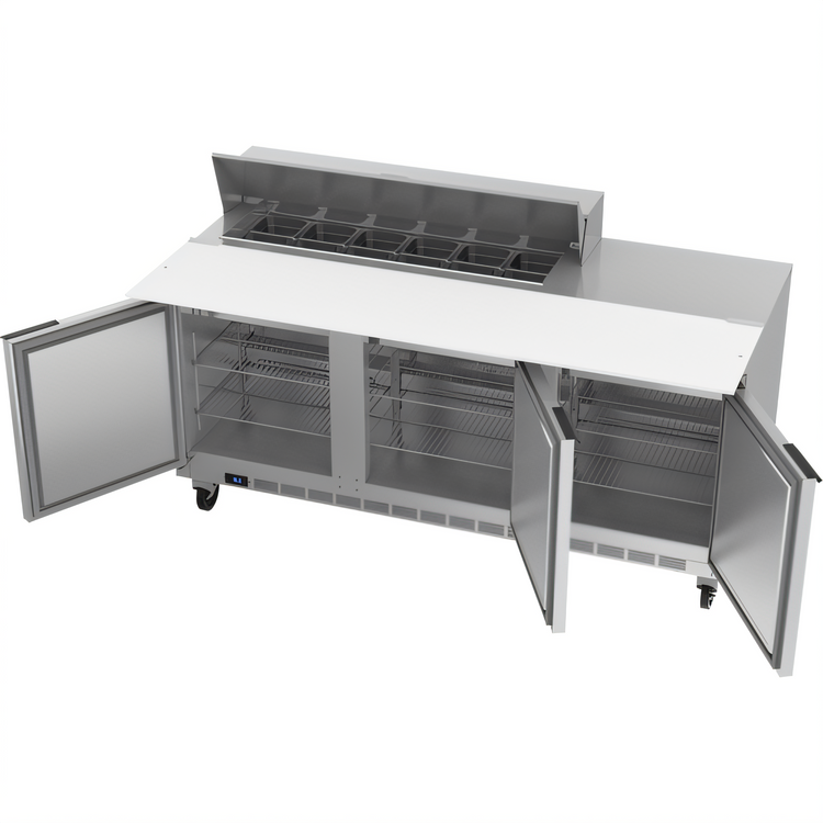 Product image #2 for Beverage-Air 72-Inch Three-Section Sandwich Prep Table with 17-Inch Cutting Board and 12-Pan Top