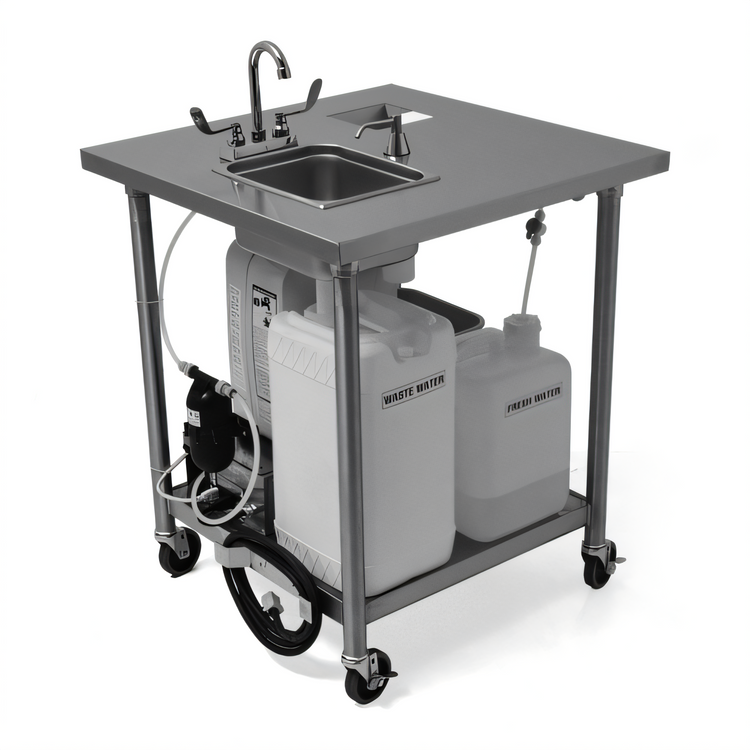Product image #2 for Portable Self-Contained Hand Wash Sink with Open Base and Stainless Steel Undershelf, Hot & Cold Water