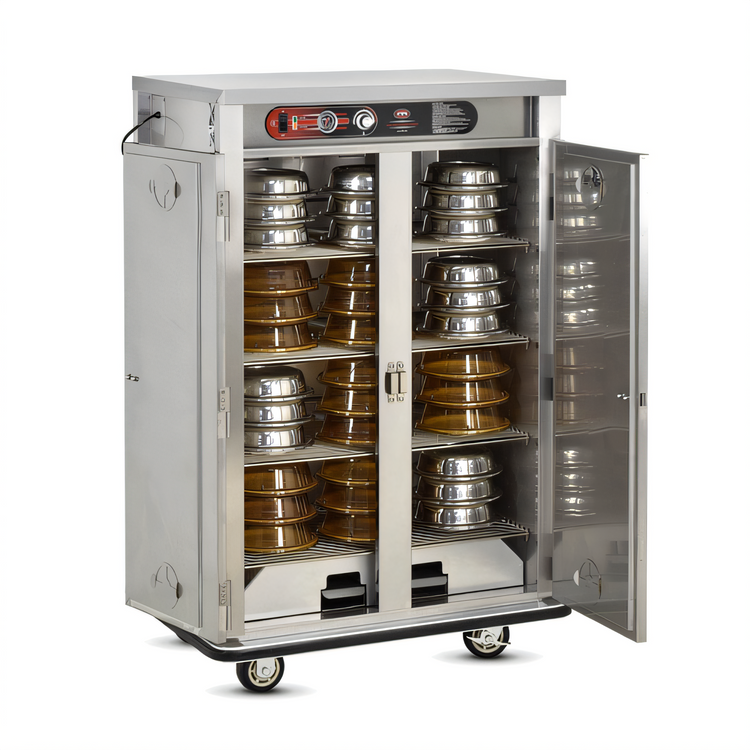 Product image #2 for FWE E-Series Dual-Heat Electric Banquet Holding Cabinet Cart, Double Doors, 72 Covered Plates