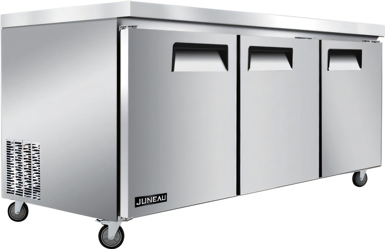 Product image #2 for Juneau 72-Inch Three-Section Undercounter Reach-In Refrigerator, 11 Cu. Ft., Solid Doors
