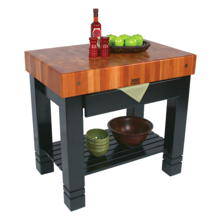 Product image #2 for John Boos Rouge et Noir 36" x 24" End Grain Cherry Butcher Block Work Table with Drawer and Shelf