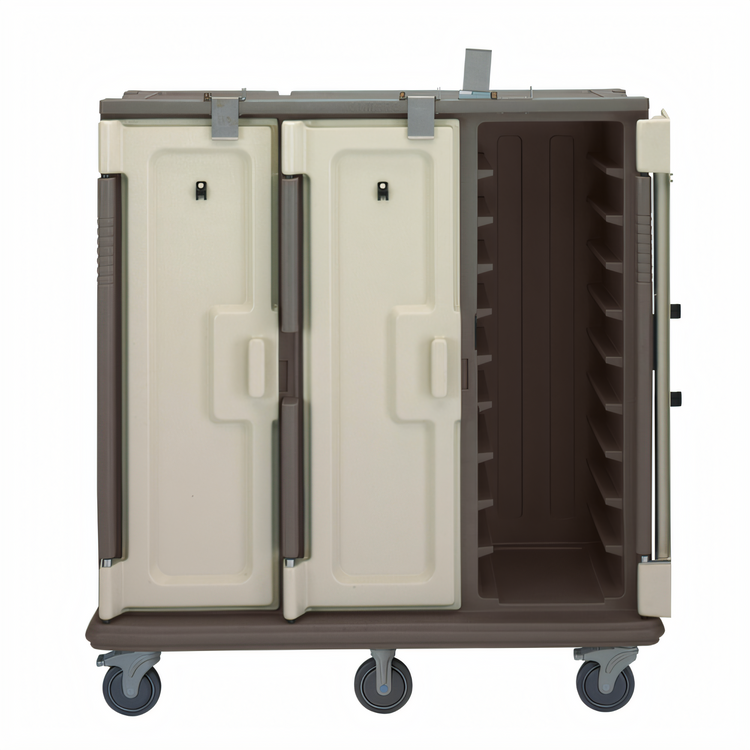 Product image #2 for Cambro Tall Profile Insulated 3-Compartment Meal Delivery Cart for 14" x 18" Trays, Granite Sand/Cream