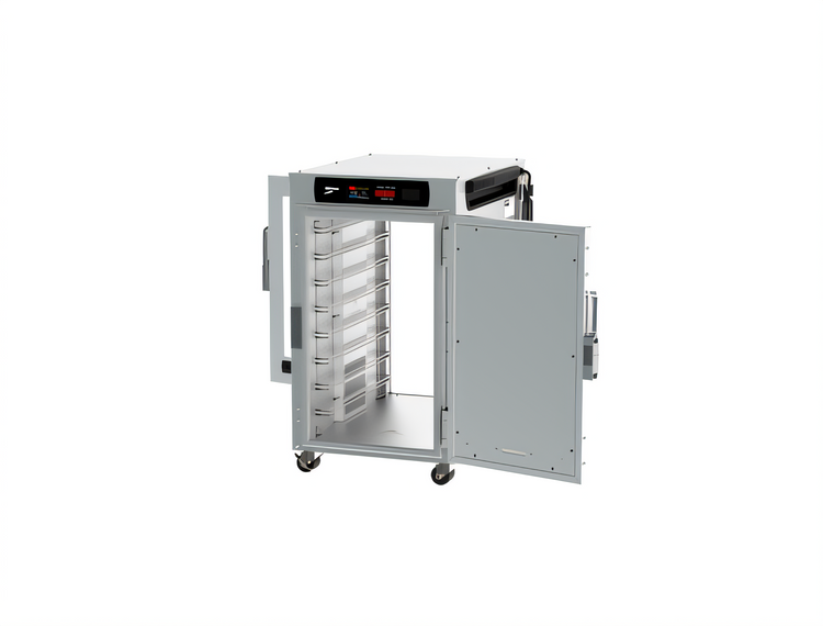 Product image #2 for Metro HotBlox Narrow 8-Pan Pass-Thru Undercounter Heated Holding Cabinet with Digital Touchscreen and Solid Front / Clear Rear Doors