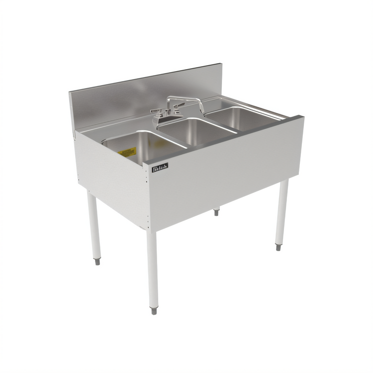 Product image #2 for Top Shelf Three-Compartment Underbar Multi-Tank Sink Unit, 36 x 24 Inches, Stainless Steel, with Backsplash