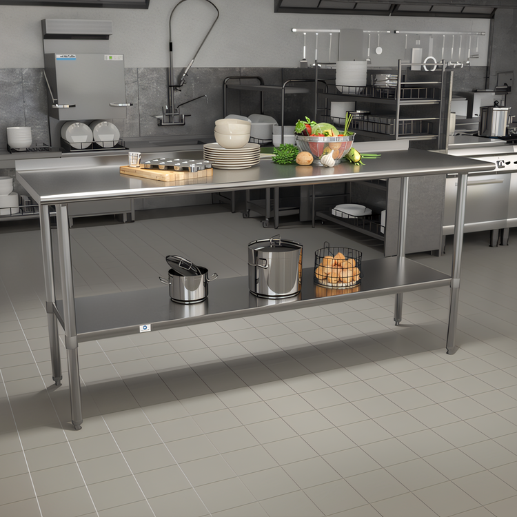 Product image #2 for 72 Inch x 30 Inch Stainless Steel Prep and Work Table with 1.5 Inch Backsplash and Undershelf