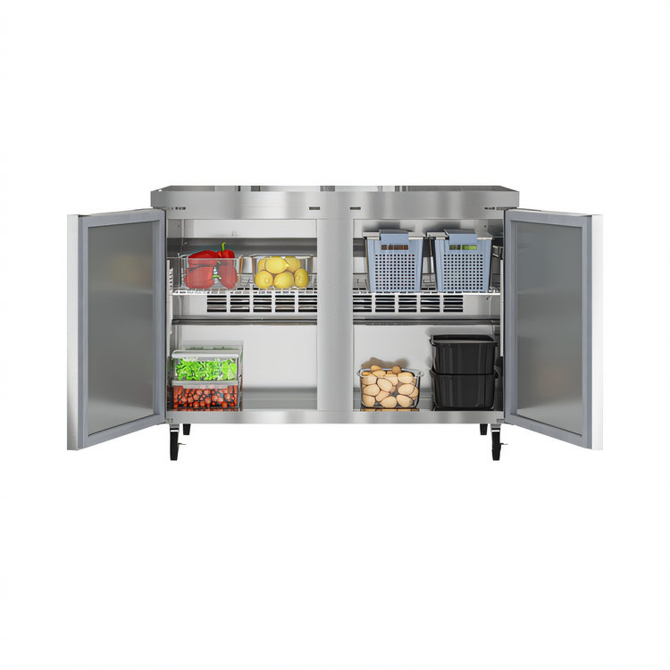 Product image #2 for KoolMore 48-Inch Two-Section Undercounter Reach-In Refrigerator with Solid Stainless Steel Doors