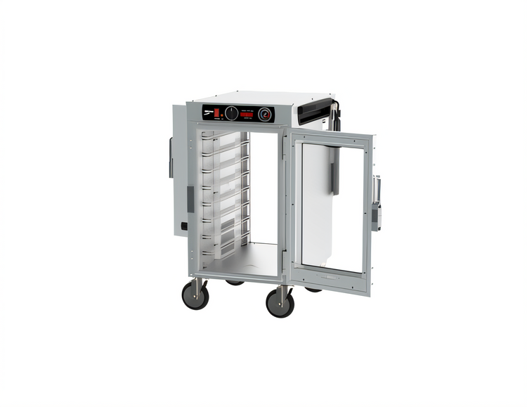 Product image #2 for Metro HotBlox Narrow 8-Pan Mobile Pass-Thru Insulated Holding Cabinet with Analog Control, Clear Front Door and Solid Rear Door