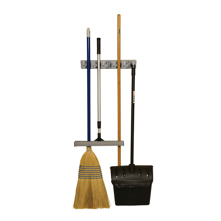 Product image #2 for 16-Inch ABS Plastic Mop and Broom Rack with 5 Tool Spaces and 6 Fold-Away Hooks