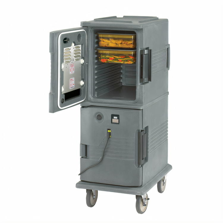 Product image #2 for Cambro Ultra Camcart Heated 2-Compartment Front-Loading Food Pan Carrier, Granite Gray, 110V