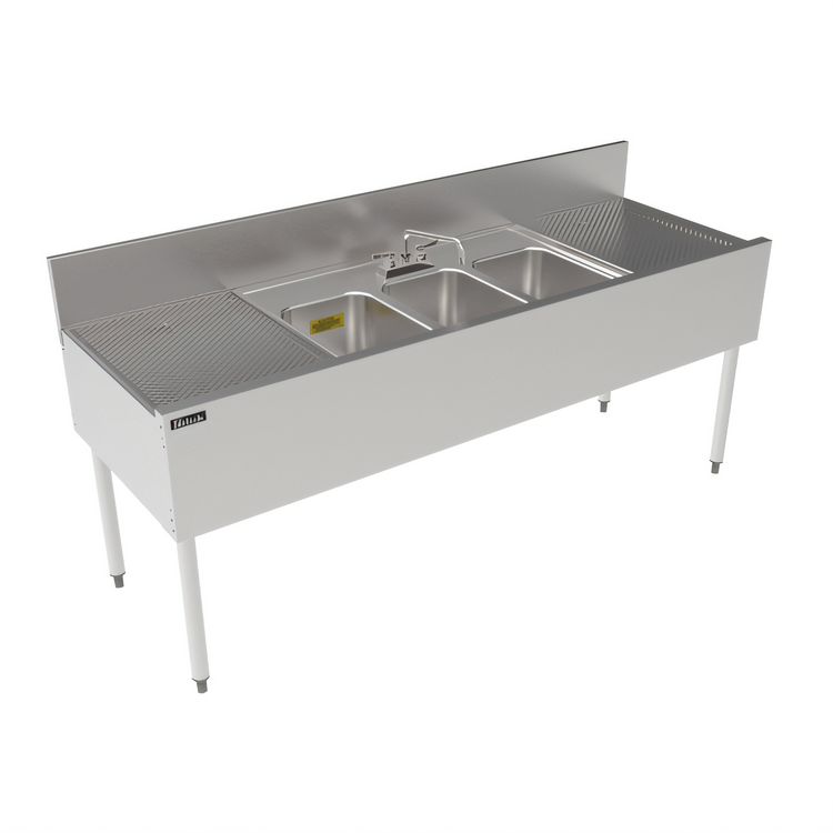 Product image #2 for Top Shelf 72-Inch Three-Compartment Stainless Steel Underbar Sink Unit with Left and Right Drainboards
