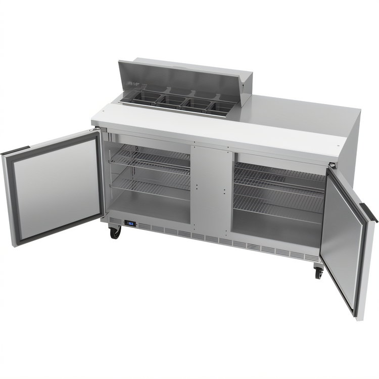 Product image #2 for Beverage-Air SPE60HC-08 Two-Section Sandwich Prep Table Refrigerator, 60-Inch, 8-Pan Top
