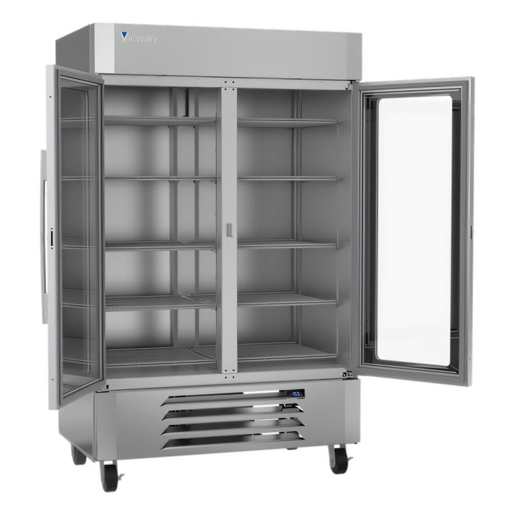 Product image #2 for Victory UltraSpec Two-Section Reach-In Glass Door Merchandiser Freezer, 46.2 Cu. Ft., Self-Contained, Bottom Mount Compressor
