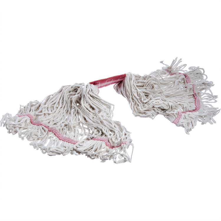 Product image #2 for Flo-Pac Large 4-Ply White Cotton Looped-End Wet Mop Head with Red 5-Inch Vinyl-Coated Band