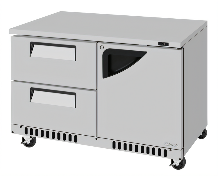 Product image #2 for Turbo Air Super Deluxe Series 48-1/4-Inch Two-Section Undercounter Refrigerator with 1 Door and 2 Drawers, Front Breathing, 11.1 Cu. Ft.