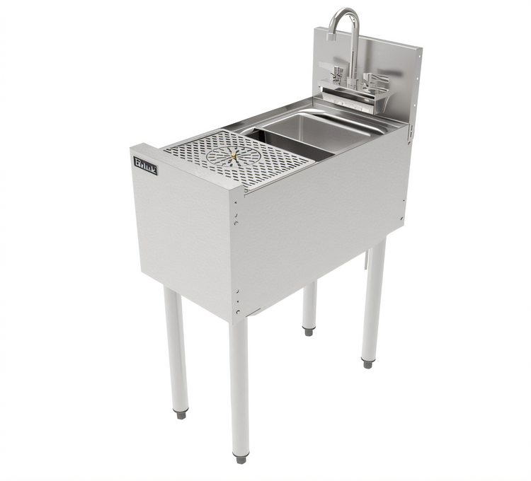 Product image #2 for Perlick Top Shelf Series 12-Inch Wide Stainless Steel Underbar Bartender Prep Sink with Single Bowl, Gooseneck Faucet, Glass Rinser, Wet Waste Pan, and 6-Inch Backsplash
