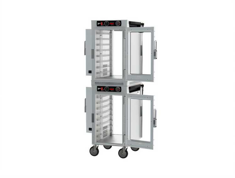 Product image #2 for Metro HotBlox Narrow Mobile Dual-Cavity Pass-Thru Insulated Holding Cabinet with Clear Front and Solid Rear Doors