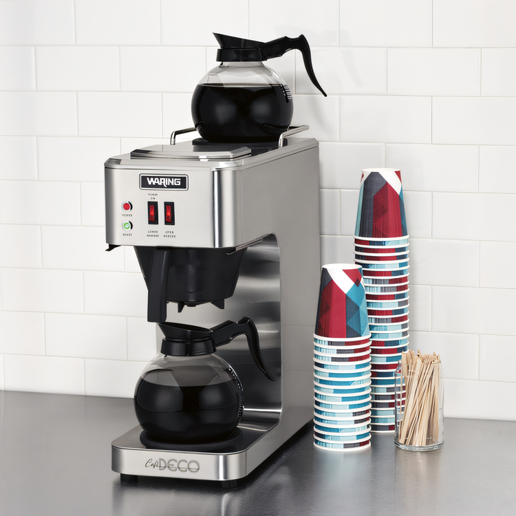 Product image #2 for Café Deco Portable Pour-Over Coffee Brewer with 2 Warmers for 64 oz. Glass Decanters