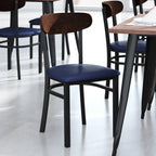Thumbnail image #2 for Flash Furniture Wright XU-DG6V5BLV-WAL-GG Dining Chair, Blue Vinyl Seat, Wooden Boomerang Back, Black Steel Frame, Walnut Finish