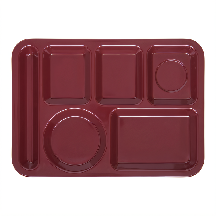 Product image #2 for Carlisle Left-Handed Rectangular 6-Compartment Melamine Compartment Tray, 14 x 10 Inches, Dark Cranberry