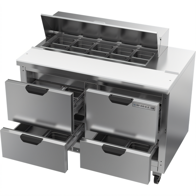 Product image #2 for Beverage-Air SPED48HC-10-4 48-Inch Two-Section Sandwich Top Refrigerated Prep Table with 4 Drawers