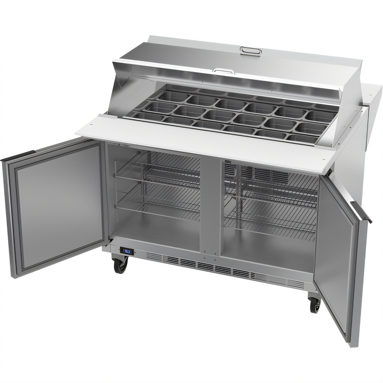 Product image #2 for Beverage-Air SPE48HC-18M-DS 48-Inch Dual-Side Mega Top Refrigerated Prep Table, Two-Section, 2-Door, 18-Pan