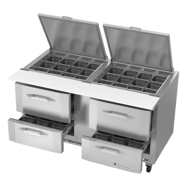 Product image #2 for Victory UltraSpec™ V-Core™ Two-Section Sandwich Prep Table with 4 Drawers and 24-Pan Top, 60-Inch Wide