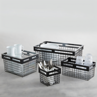 Twilight Rectangular Nestable Metal Serving Basket, 20-3/8 x 12-3/10 x 8 Inches, Black