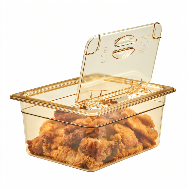 Product image #2 for Cambro High Heat H-Pan 1/2 Size Hinged FlipLid Food Pan Cover, Amber