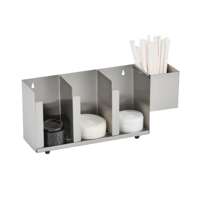 Product image #2 for Vollrath CTL3 Horizontal 3-Section Stainless Steel Adjustable Lid Organizer with Straw Holder