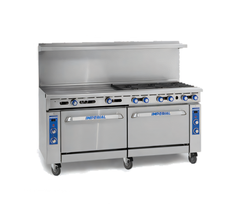 Product image #1 for Imperial Pro Series 72-Inch Gas Restaurant Range with 8 Open Burners, 24-Inch Griddle, Convection Oven, and Standard Oven