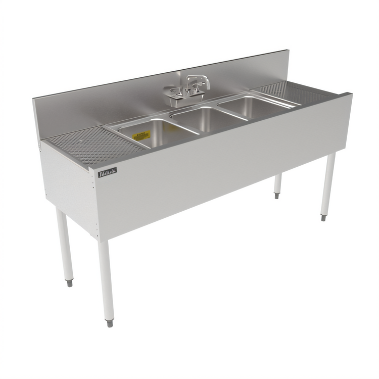 Product image #2 for Top Shelf TS Series 60-Inch 3-Compartment Stainless Steel Underbar Sink Unit with Left and Right Drainboards