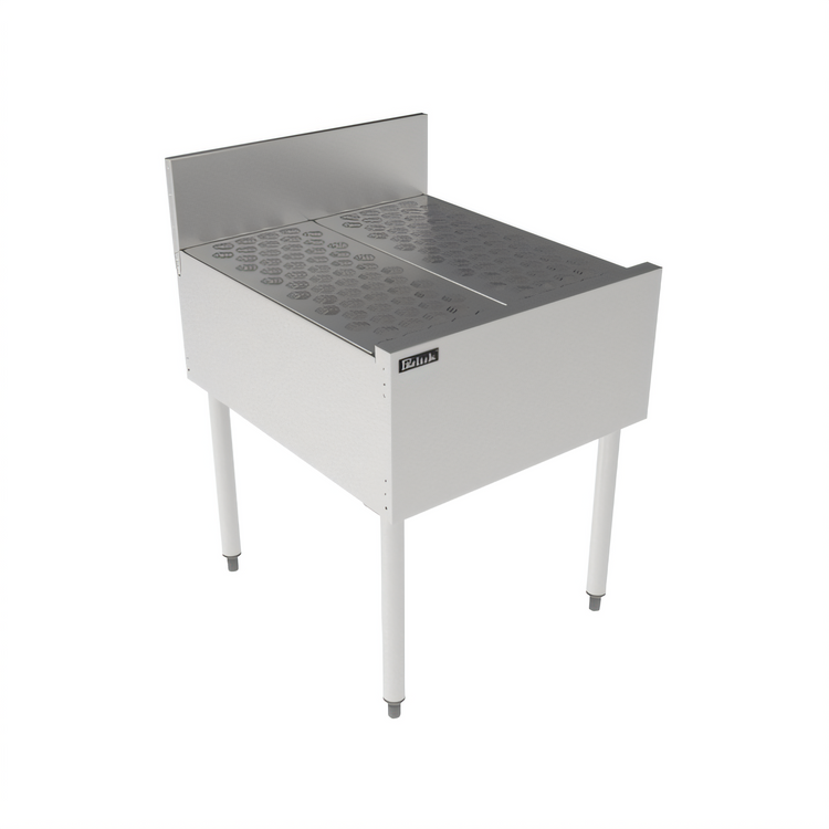 Product image #2 for Top Shelf TSCE Series 24-Inch Freestanding Stainless Steel Underbar Drainboard with Backsplash and Glass Rack Inserts