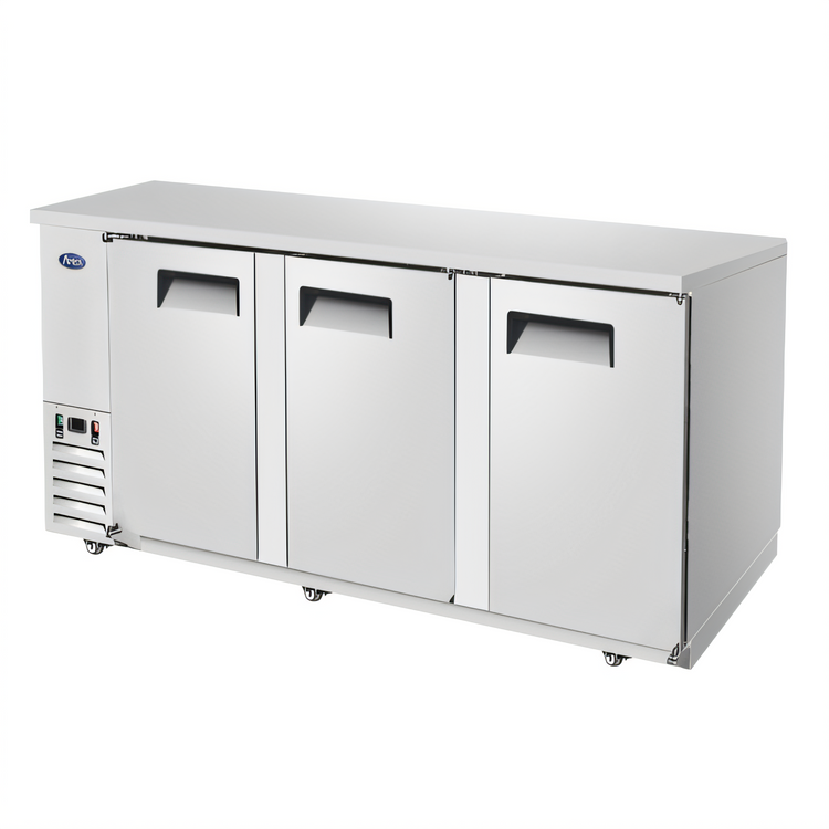 Product image #2 for Atosa Three-Section Back Bar Cooler with Self-Contained Side-Mount Refrigeration and Solid Locking Doors, 30.1 Cu. Ft.