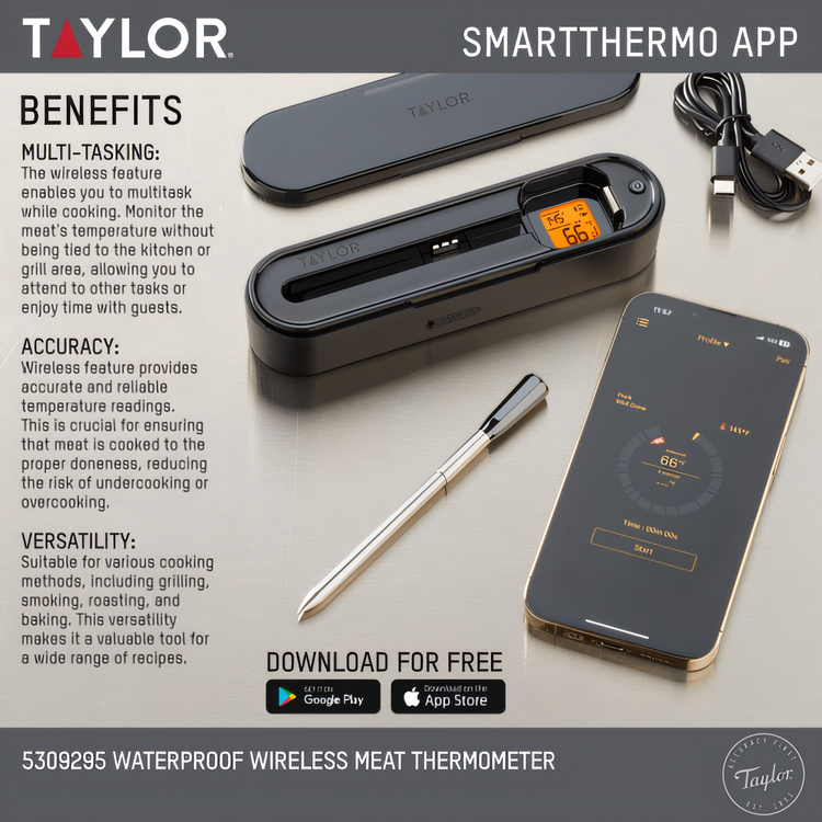 Product image #2 for Taylor Precision Digital Wireless Bluetooth Meat Thermometer with Charging Case