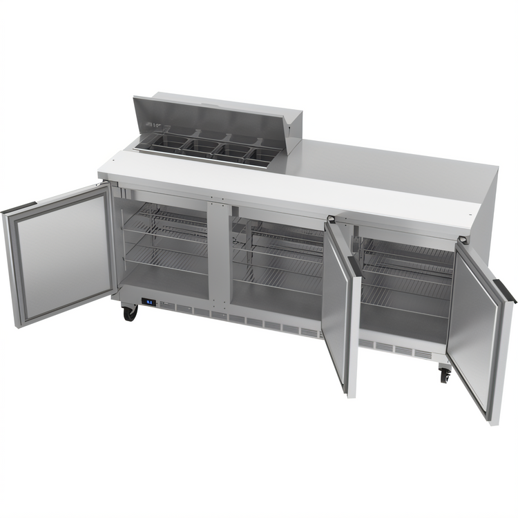 Product image #2 for Beverage-Air 72-Inch Three-Section Sandwich Prep Table Refrigerator with 8-Pan Top and 10-Inch Cutting Board