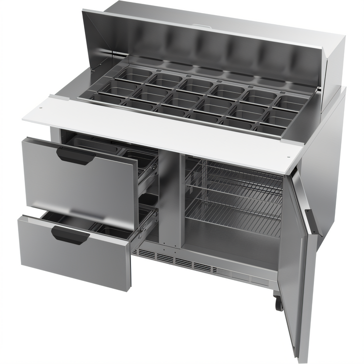 Product image #2 for Beverage Air 48-Inch Mega Top Sandwich Prep Table with 18-Pan Top, 2 Drawers, and 1 Door