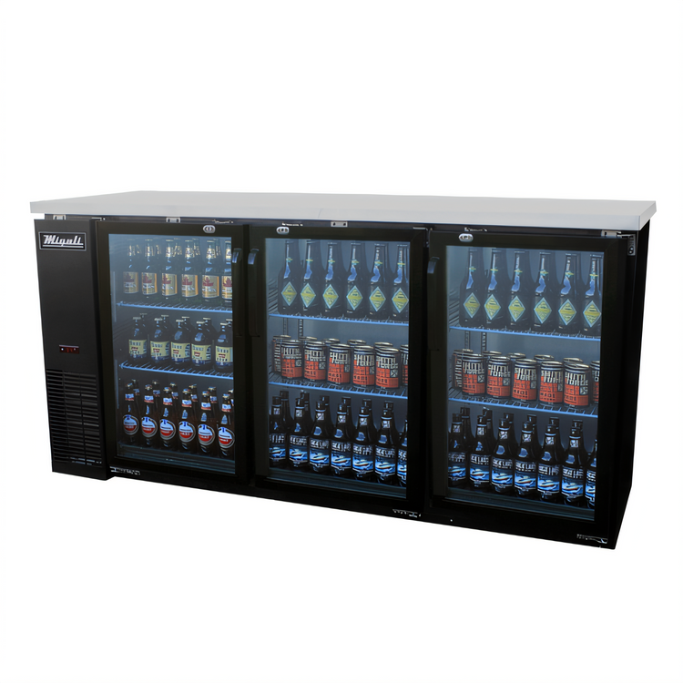 Product image #2 for Migali Competitor Series Three-Section Glass Door Refrigerated Back Bar Cooler, 72.8-Inch Wide, 19.6 Cu. Ft.