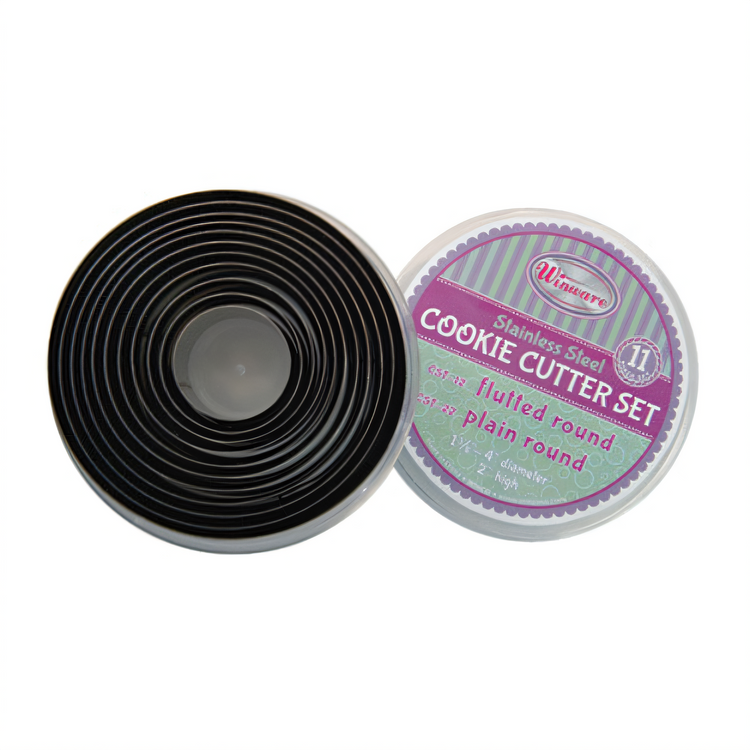 Product image #2 for Winco 11-Piece Stainless Steel Plain-Edge Round Cookie Cutter Nesting Set with Storage Container
