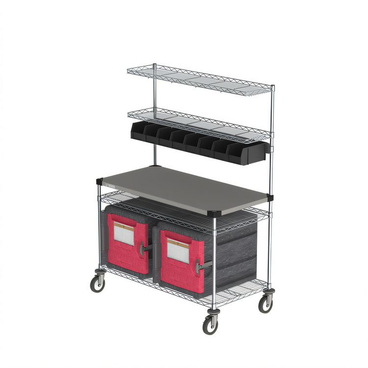 Product image #2 for Metro Chain Reaction Mobile Order Staging Cart / Drive-Thru Station with Solid Stainless Steel Top, 48 x 24 Inch