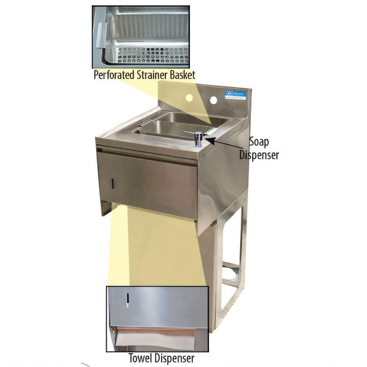 Product image #2 for Slimline 1-Compartment Underbar Dump Sink with Faucet, Soap Dispenser, Basket Drain and Towel Dispenser