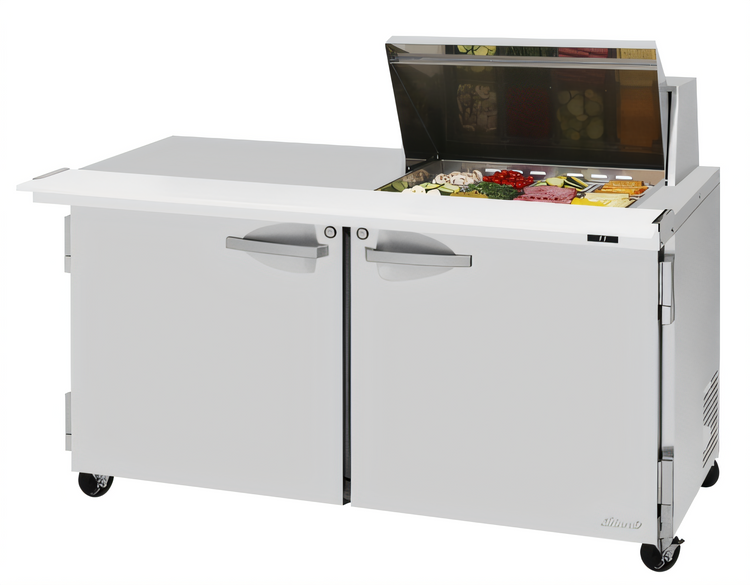 Product image #2 for Turbo Air PRO Series 60-1/4 Inch 2-Section Sandwich/Salad Mega Prep Table with Work Station, 12-Pan Top, Rear-Mounted Self-Contained Refrigeration