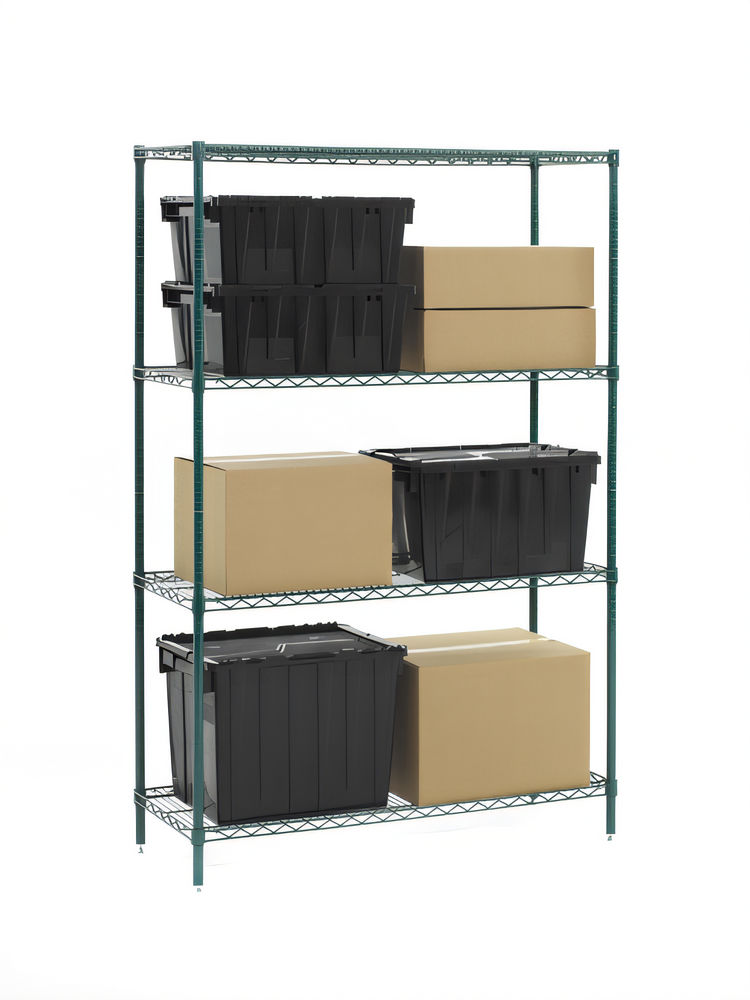 Product image #2 for Olympic 18 Inch x 48 Inch 4-Shelf Stationary Wire Shelving Convenience Pack with 74 Inch Split Posts, Green Epoxy Coated