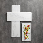 Thumbnail image #2 for American Metalcraft MW32 White Marble Melamine Rectangular Serving Board with Handle, 31-1/2 x 8-3/4 Inches Case of 6