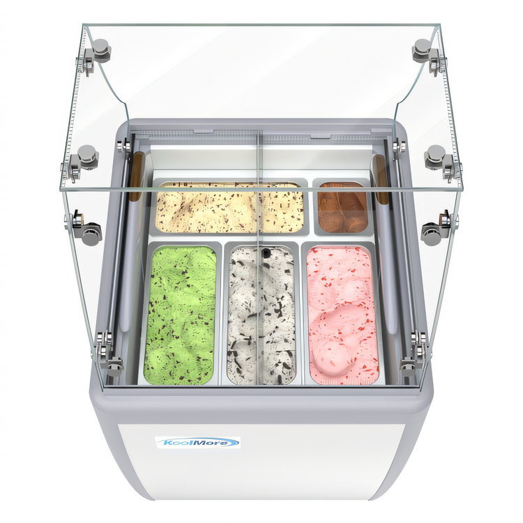 Product image #2 for KoolMore Gelato Dipping Cabinet Display Freezer with Sneeze Guard, 5-Pan, 6 Cu. Ft., Stainless Steel