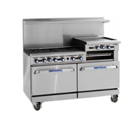 Imperial Pro Series 60-Inch Commercial Gas Restaurant Range with 4 Open Burners, 36-Inch Griddle, Standard Oven, Open Cabinet and Backriser Hi-Shelf