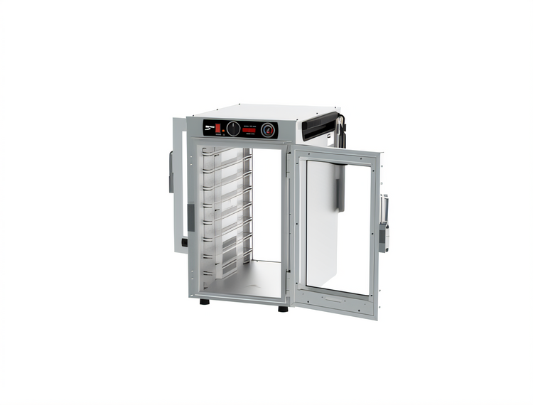 Product image #2 for Metro HotBlox Narrow 8-Pan Countertop/Stacking Pass-Thru Insulated Holding Cabinet with Clear Front & Rear Doors, Analog Controls